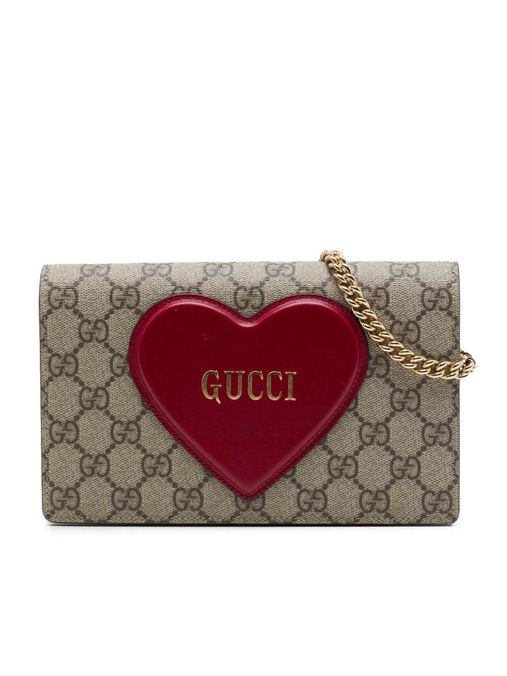 Gucci Logo Heart Chain Wallet Gg Coated #340939G11B